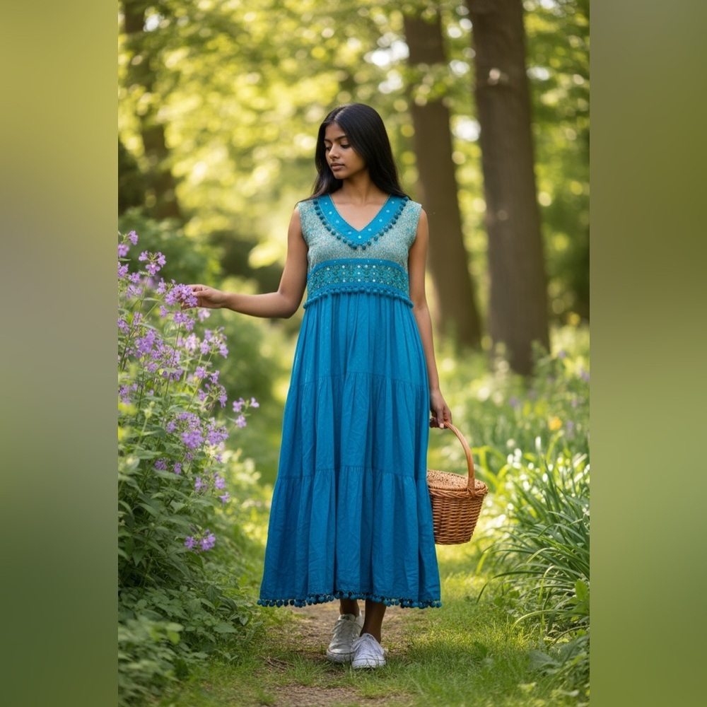 Chic Teal Sleeveless Anarkali Indian Dress